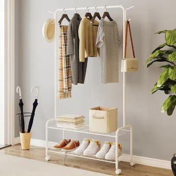 3-in-1 Kledingrek met Wielen – Haken en Dubbel Opbergrek, Verzenden, Nieuw