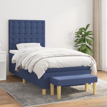 vidaXL Boxspring met matras stof blauw 90x200 cm, 90 cm, Eenpersoons, Nieuw, 200 cm