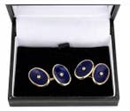 Manchetknopen - 18 karaat Geel goud - Goud, blauw emaille,