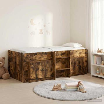 vidaXL Loft Bed Frame met Kast 3 st Gerookt eiken Bewerkt, Verzenden, Nieuw, Bruin, Hout