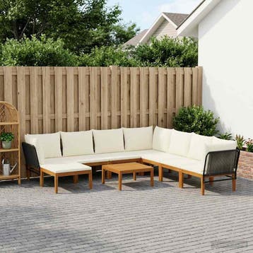 vidaXL 9 st Massief acaciahout & touw Naturel, Verzenden, Nieuw, Meer dan 8 zitplaatsen