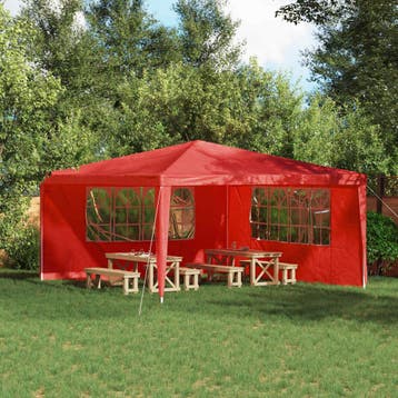 vidaXL Party Tent Zijwand 2 st 400 x 195 cm Rood PE en staal, Verzenden, Nieuw