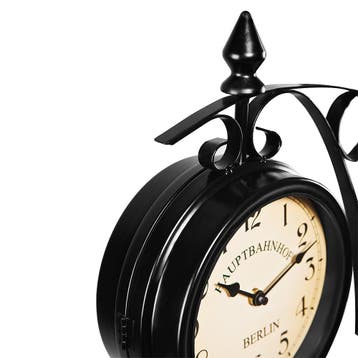 Stationsklok Retro Zwart Tweezijdig (Klokken, Interieur), Verzenden, Nieuw
