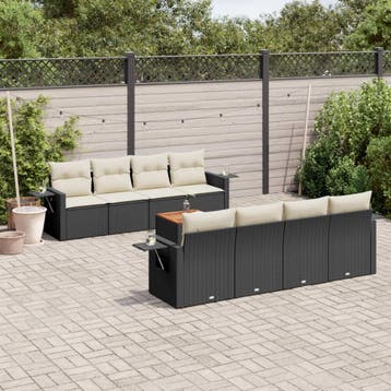 vidaXL 9-delige Loungeset met kussens poly rattan zwart, Verzenden, Nieuw, Loungeset
