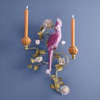 Kaarsenhouder - Metaal, Poly - Roze Kaketoe & Bloemen