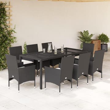 vidaXL 9-delige Tuinset met kussens poly rattan en glas, Verzenden, Nieuw, 8 zitplaatsen, Tuinset