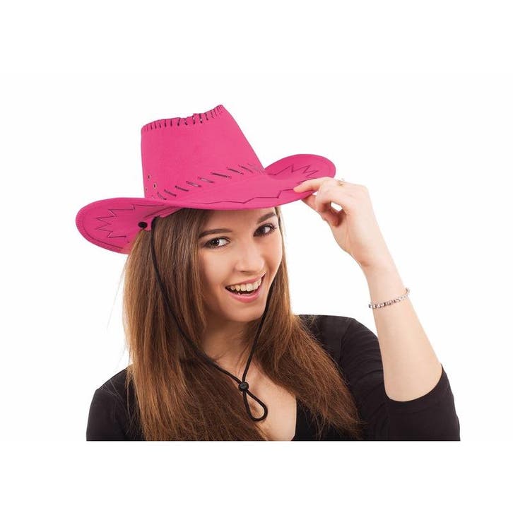 Roze cowboy hoed met stiksels - Cowboyhoeden, Hobby en Vrije tijd, Feestartikelen, Verzenden