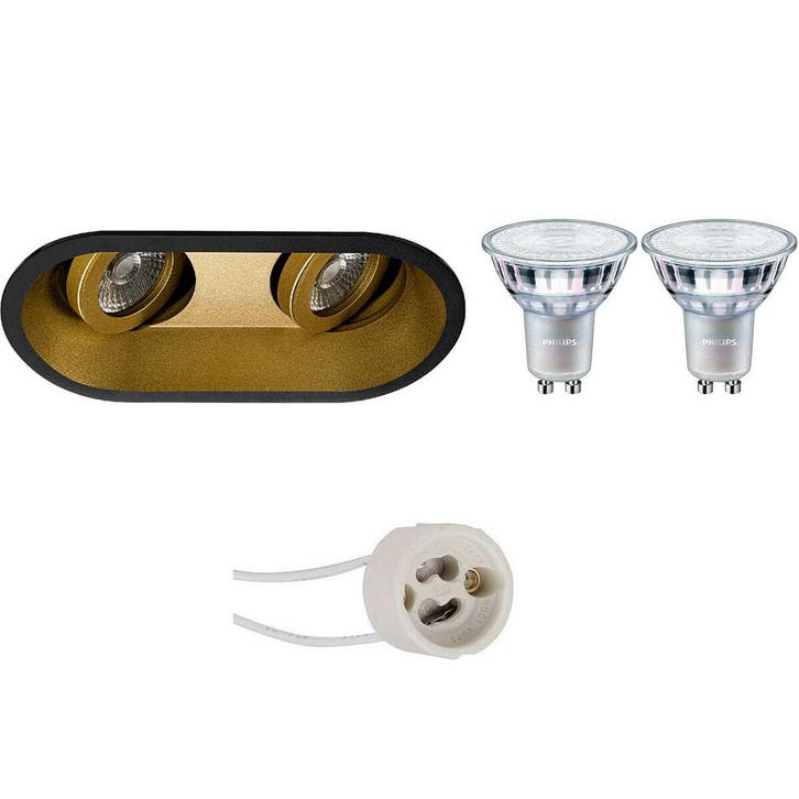 GU10 Inbouwspot Set - Mat Zwart/Goud - Kantelbaar - Philips, Huis en Inrichting, Lampen | Spots, Plafondspot of Wandspot, Nieuw