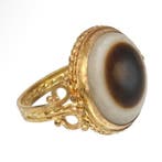 Oud-Romeins Goud, agaat Ring met Beschermend Oog Cameo