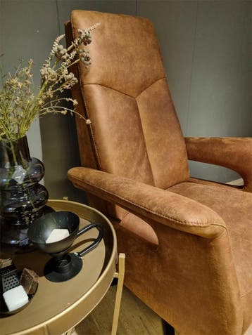 Relaxfauteuil Hoogeveen microleder Bull 09 Camel, Huis en Inrichting, Fauteuils, Nieuw, 75 tot 100 cm, 75 tot 100 cm, Leer