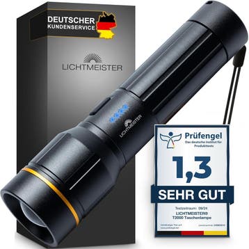 Zaklamp LED - Oplaadbaar - 2000 Lumen - Zwart - Lichtmeister, Verzenden, Zo goed als nieuw
