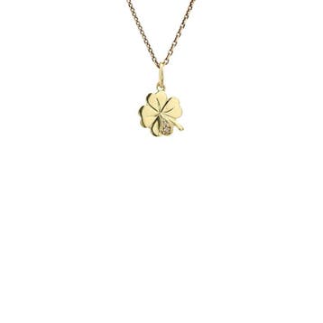Gouden hanger klaver vier 14 karaat, Sieraden, Tassen en Uiterlijk, Verzenden, Zo goed als nieuw, Goud