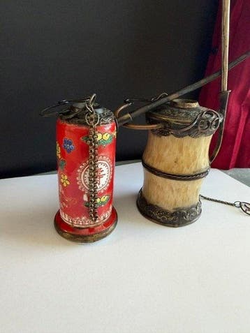 Paar antieke Chinese waterpijpen (2) - Bot & Handgeschilderd, Nieuw