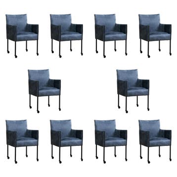 Set van 10 Leren eetkamerstoelen More - Kenia Denim (blauw), Ophalen of Verzenden, Nieuw, Leer