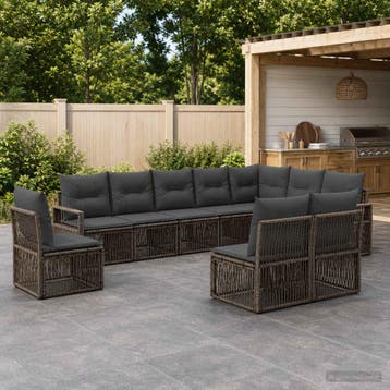 vidaXL Tuinbankenset 10 st Grijs poly rattan, Tuin en Terras, Verzenden, Nieuw, Meer dan 8 zitplaatsen