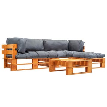 vidaXL 4-delige Loungeset pallet met grijze kussens hout, Verzenden, Nieuw, 4 zitplaatsen, Loungeset