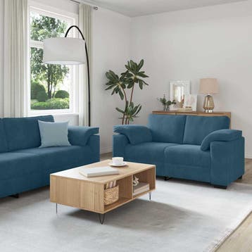 vidaXL 2-delige bankset met kussens, blauw fluweel, Huis en Inrichting, Banken | Bankstellen, Verzenden, Nieuw, Vierpersoons of meer