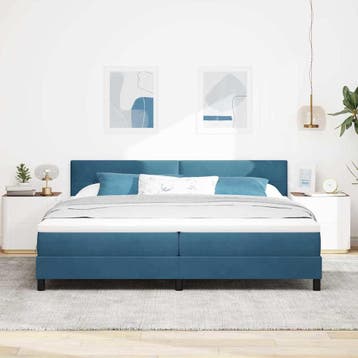 vidaXL Boxspringbed met hoofdeinde Donkerblauw 200 x 200 cm, Huis en Inrichting, Stof, Verzenden, Blauw, Nieuw