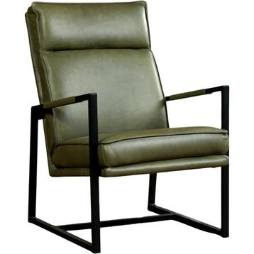 Set van 2 Leren fauteuils Square - Vintage Olive, Huis en Inrichting, Fauteuils, Nieuw, Ophalen of Verzenden, 50 tot 75 cm, Leer