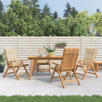 vidaXL Verstelbare klapstoelen met kussens, 4 stuks, massief, Verzenden, Nieuw, Hout
