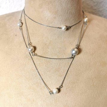 Halsketting Zilver Parel - Parel - Akoya-SSP Ø6,5×10,1 mm, Nieuw