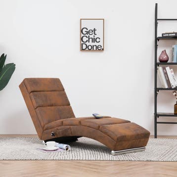 vidaXL Massage chaise longue kunstsuède bruin, Verzenden, Nieuw
