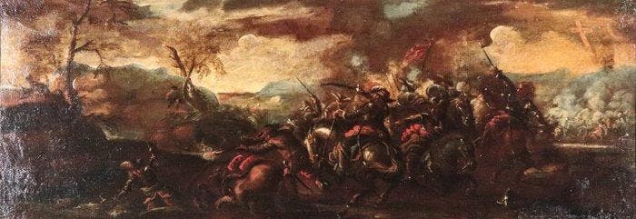 Marzio Masturzo (XVII), Werkplaats van - Battaglia tra, Antiek en Kunst, Kunst | Schilderijen | Klassiek