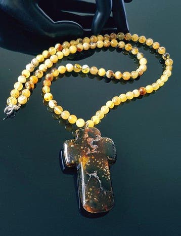 Amber Vintage butterscotch amber hangertje ketting, amulet