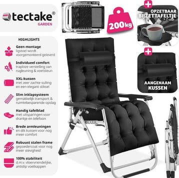 2dekans | Tectake - Tuinligstoel - Opklapbaar - Tot 200 kg -, Ophalen of Verzenden, Zo goed als nieuw