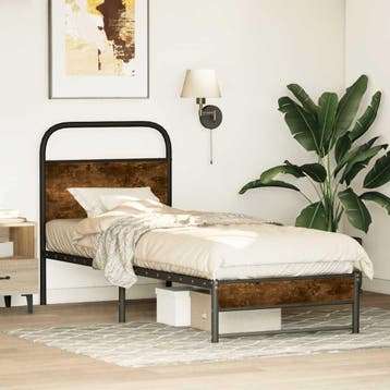 vidaXL Bedframe zonder matras bewerkt hout gerookt eiken, Eenpersoons, Bruin, Verzenden, Nieuw