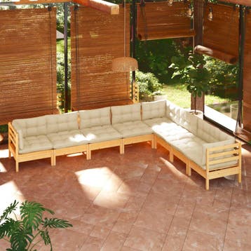 vidaXL 8-delige Loungeset met crèmekleurige kussens massief, Verzenden, Nieuw, 8 zitplaatsen, Loungeset