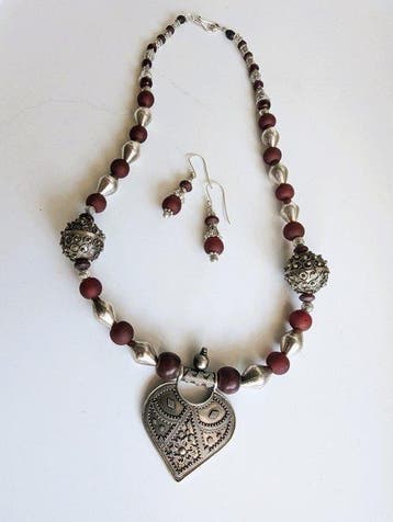 Zilver, Metaal, Glazen kralen - Parure - Rajasthan (India)