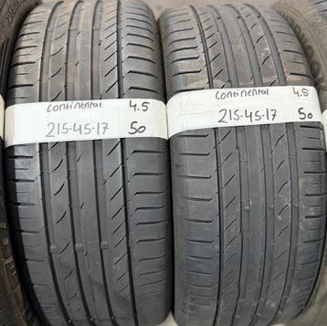 2x 215-45-17 Continental Zomer 2x 4.5mm €50 PST 215 45 17, Auto-onderdelen, Ophalen, 17 inch, Band(en), Personenwagen
