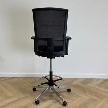 Interstuhl balie / werkstoel + gaasrug, zwart, Gebruikt, Zwart, Ophalen of Verzenden, Bureaustoel