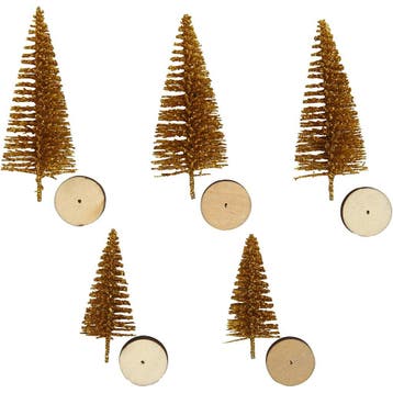 Kerstbomen, H: 40+60 mm, goud, 5 stuk/ 1 doos, Nieuw
