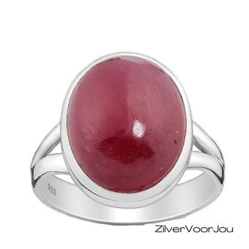 925 Zilveren ring met ovale robijn, Verzenden, Nieuw, Zilver