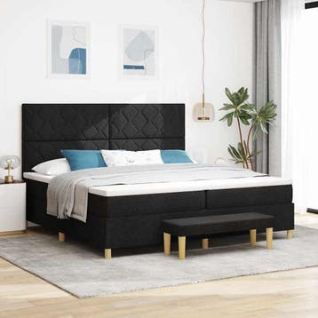 vidaXL Boxspring bed met hoofdeinde Zwart 200 x 200 cm Stof, Verzenden, Nieuw, Tweepersoons, Zwart