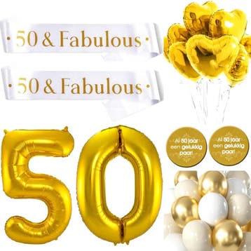 50-jarig jubileumset: gastenboek, moneybox, ballonnen, sjerp, Hobby en Vrije tijd, Feestartikelen, Verzenden, Nieuw, Versiering