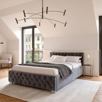 Gestoffeerd Bed Nizza - 140 x 200 cm - Grijs - LED Verlichti, Verzenden, Nieuw