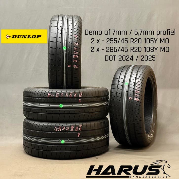 255/45/20 285/40/20 Dunlop zomerbanden 7/6,7mm profiel 4X, Auto-onderdelen, Banden en Velgen, 20 inch, Erkend duurzaam, Zomerbanden