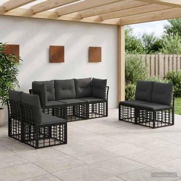 vidaXL Buiten bankenset Zwart Polyester, Tuin en Terras, Verzenden, Nieuw