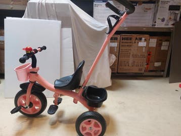 Driewieler met duw/stuurstang Roze metaal NIEUW in doos, Ophalen of Verzenden, Nieuw, Trapvoertuig
