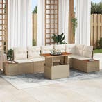 vidaXL Tuin Eetset met kussen 7 pcs Beige en Crème, Tuin en Terras, Verzenden, Nieuw, Rotan, 7 zitplaatsen