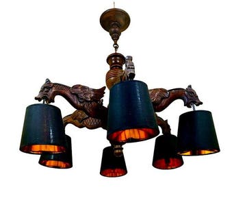 Plafondlamp - Hout, Metaal, stof - Zwarte Woud