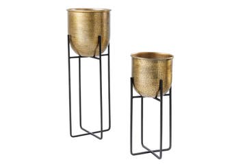 Set van 2 bloempotten UNIT 70/50cm goud zwart metaal, Ophalen of Verzenden, Nieuw
