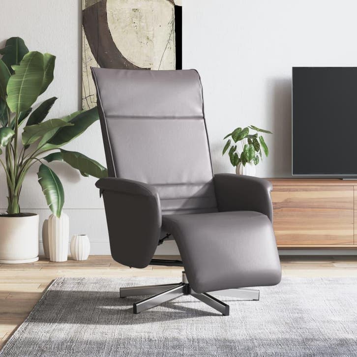 vidaXL Fauteuil verstelbaar met voetensteun kunstleer grijs, Huis en Inrichting, Fauteuils, Nieuw, Verzenden
