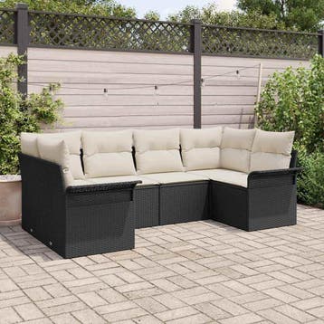 vidaXL Tuin Sofa Set met opslag 6 pcs Zwart Poly riet, Verzenden, Nieuw, Rotan, 6 zitplaatsen