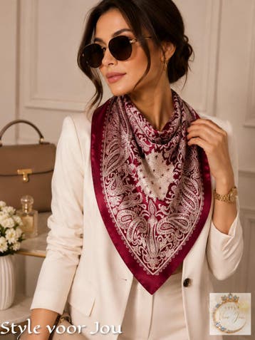 Satijnen sjaaltje Bordeaux Paisley, Nieuw