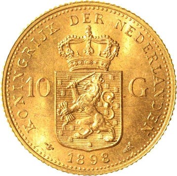 Nederland. Wilhelmina. 10 Gulden 1898 P zonder punt PANDER