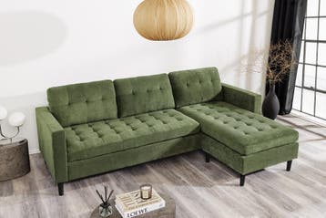 Retro hoekbank STOCKHOLM 220cm Groen corduroy stof Spring, Ophalen of Verzenden, Nieuw